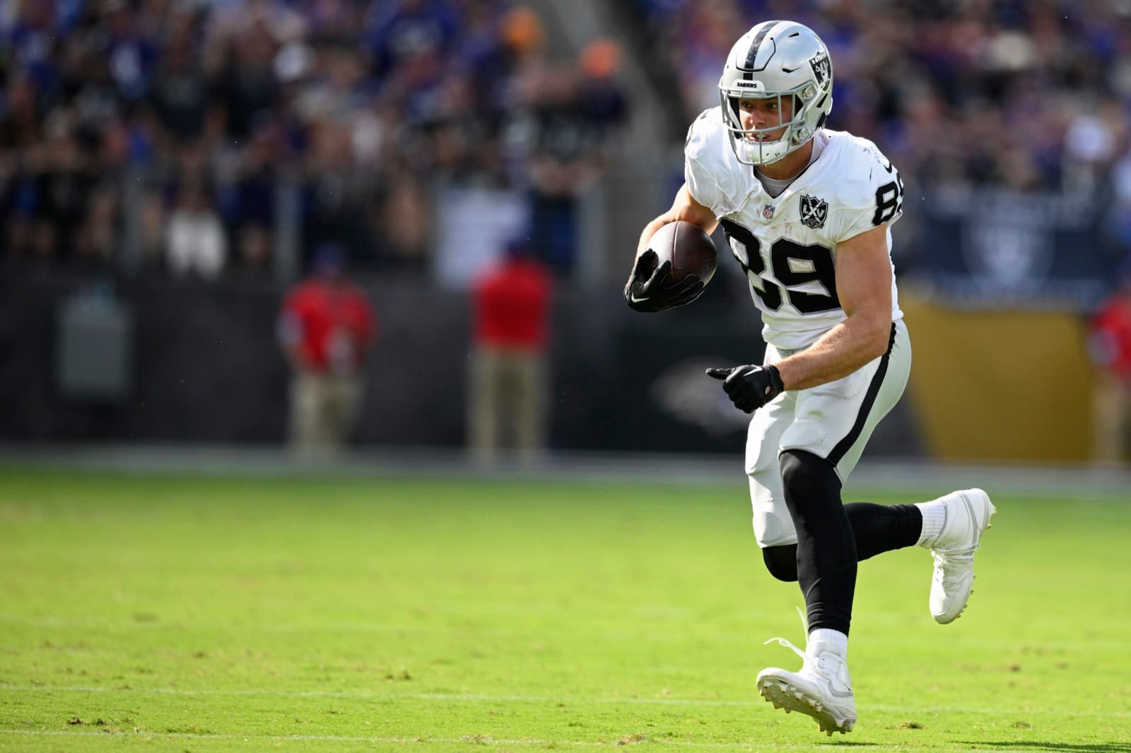 A tight end turning upfield after the catch